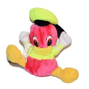Vtg Plush Duck Stuffed Animal Toy 8" Sunray Toys Pink Lime Green w/ sailor hat